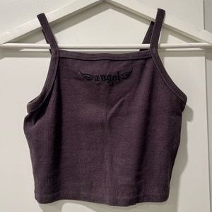 Garage Angel Embroidery Dark Purple Cropped Tank Top Medium